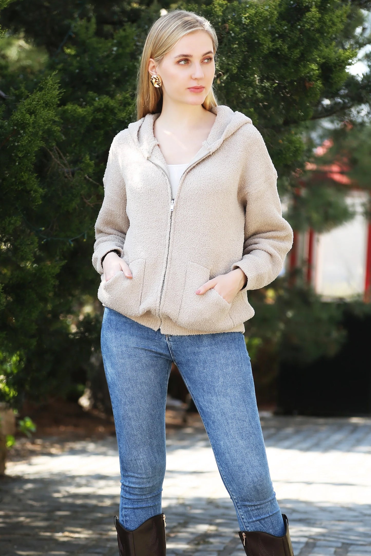 Bundle Up Zip Up- Beige